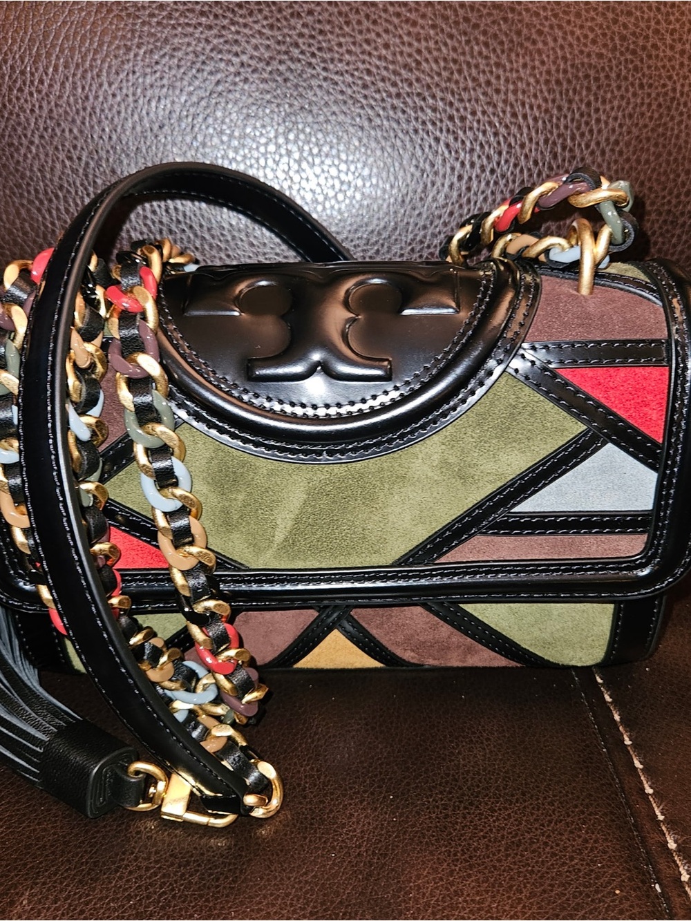 Tory Burch Multicolor Suede & Leather Chain Shoulder Bag